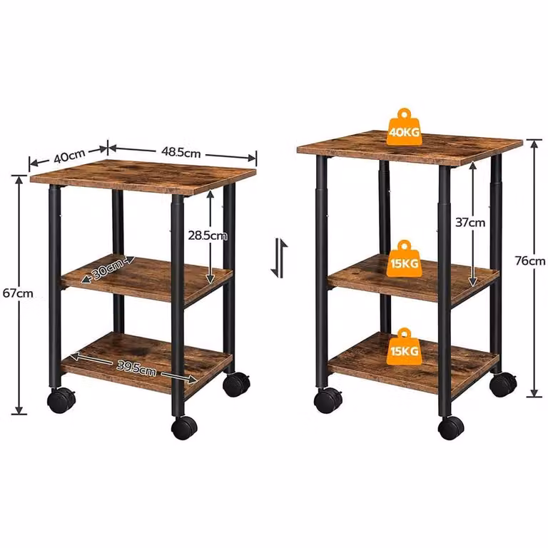 KORVIXA Brown Printer and Record Player Stand, W/D/H: 100 x 100 x 100 cm