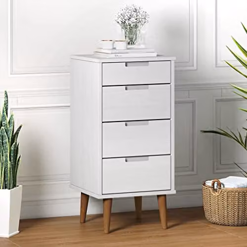 vidaXL MOLDE White Solid Wood Pine Drawer Cabinet W: 40 cm, D: 35 cm, H: 82 cm – 1