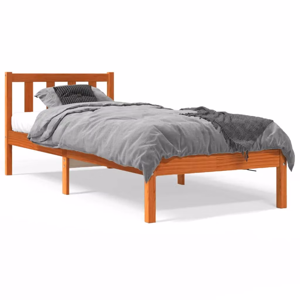 Berkfield Home Single Solid Wood Pine Bed Frame in Wax Brown, W/D/H: 90 x 190 cm – 2