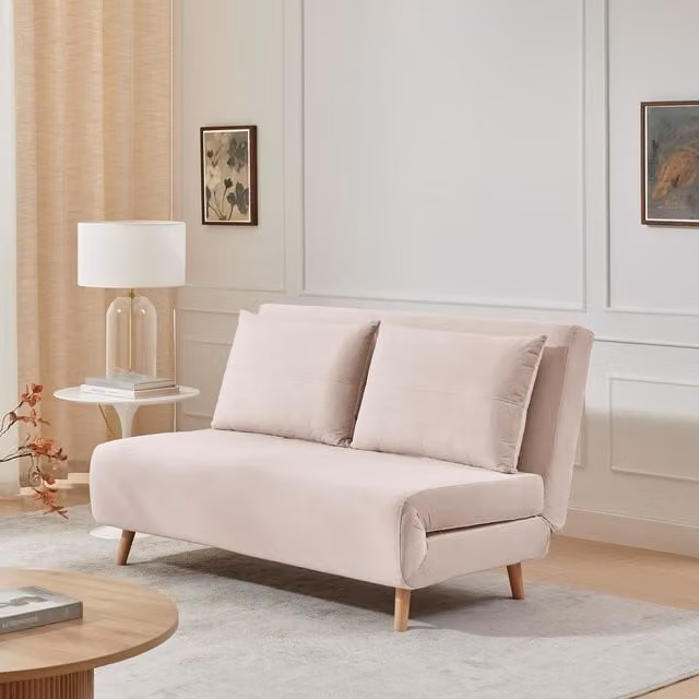 FurnitureboxUK Bobby Double Click-Clack Folding Sofa Bed in Pale Pink Velvet with Solid Wood Frame, W/D/H: 140 x 200 cm