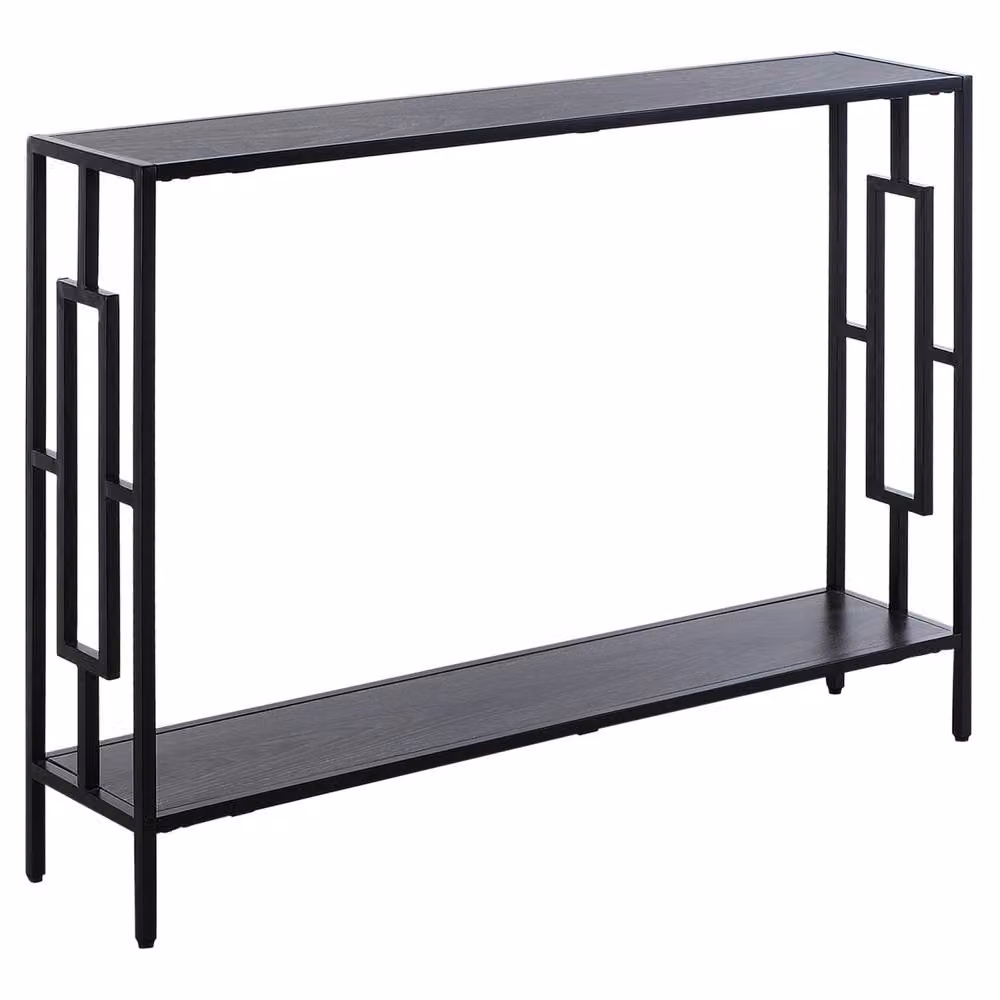 Wyld Haus Comi Industrial Narrow Console Table with Grey Shelves and Black Metal Frame, Width: 106 cm – 2
