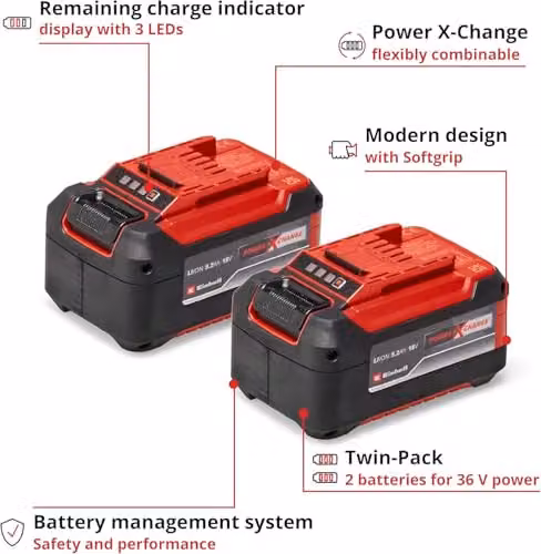 Einhell PXC 18V 5.2Ah Lithium-Ion Battery Twin Pack, Red – 4