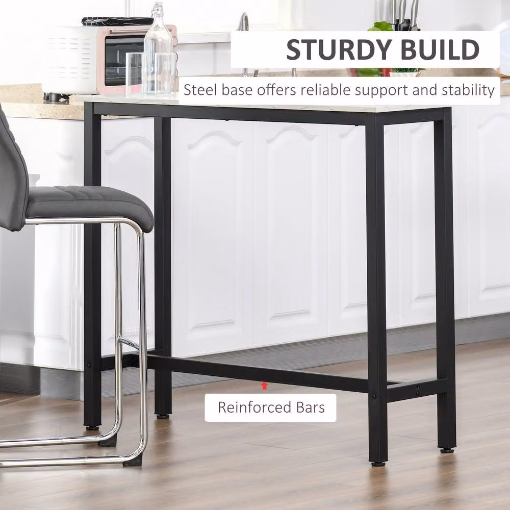 STILVORA Modern Rectangular Bar Table with White Marble Grain Top and Metal Structure, W: 120 cm x D: 100 cm – 6