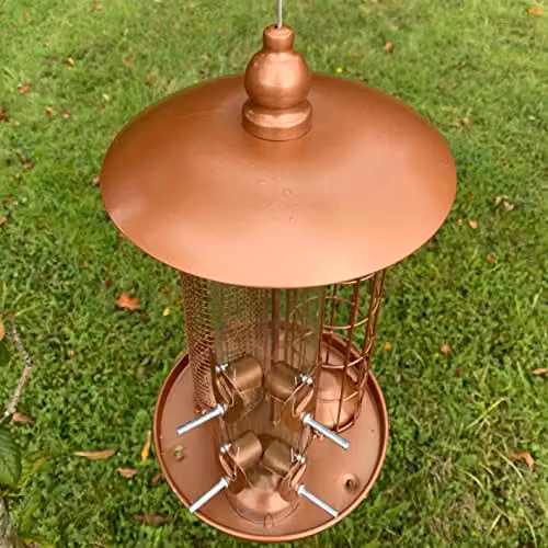 Selections Deluxe 3-in-1 Hanging Wild Bird Feeder for Seeds, Nuts and Fat Balls in Gold, Copper and Bronze Metal – 3