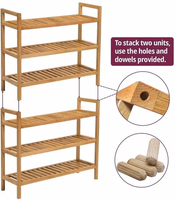 FORGEVIO 3 Tier Stackable Wood Shoe Rack in Light Oak