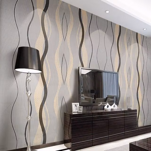 Livingandhome Striped Abstract Non-woven 3D Wallpaper Roll in Black and Grey