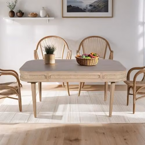 Indian Hub Valencia 6 Seater Dining Table in Brown Mango Wood and Rattan, W165 x D90 x H78 cm – 2