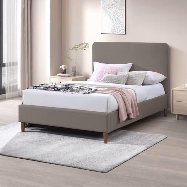FurnitureboxUK Romy Modern Upholstered King Size Bed Frame in Beige, Yellow or Grey, W/D/H: 180 x 200 cm