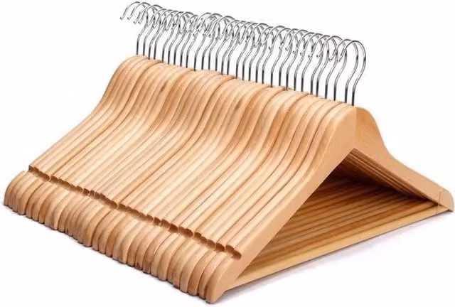 Keplin 20 Pack Brown Wooden Coat Hangers with Notches, Bar and Swivel Hook