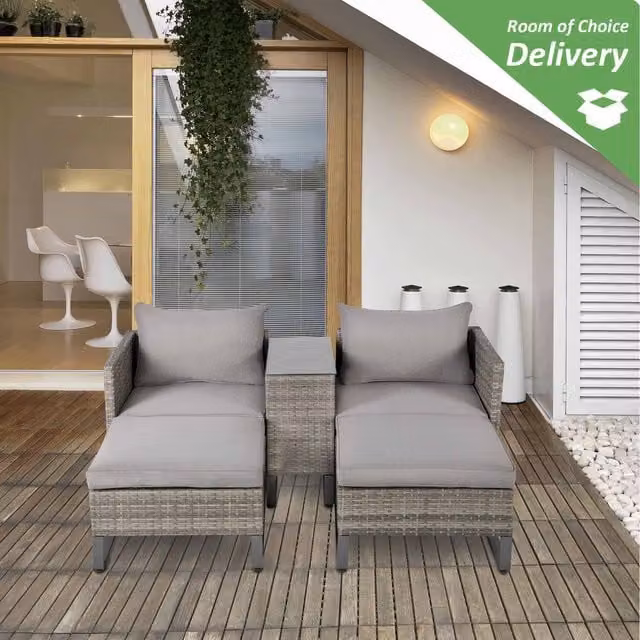 Outsunny 5-Piece Modern Grey Rattan Patio Sofa Set