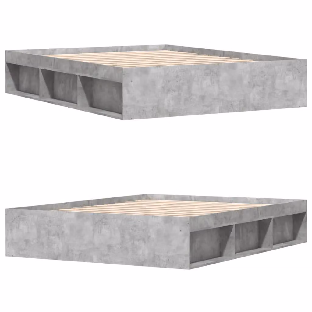Berkfield Home Modern Bed Frame in Concrete Grey with Side Compartments and Bedside Shelves, W/D/H: 160 x 200 cm – 3