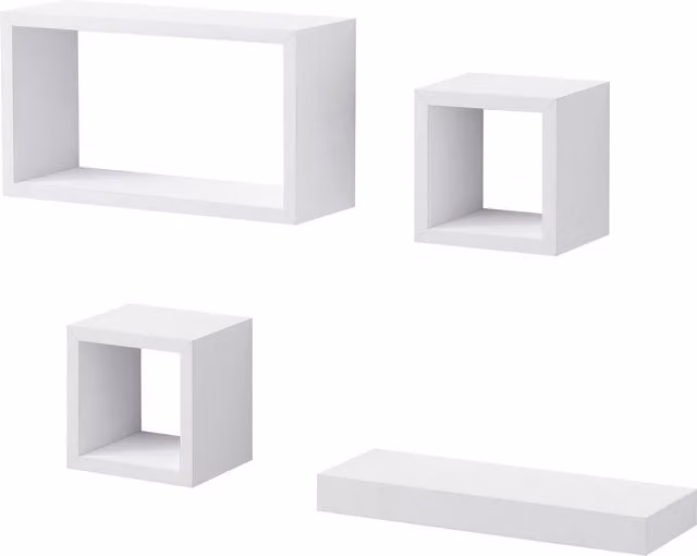Latitude Set of 4 Modern White Matt Floating Wall Mounted Shelves