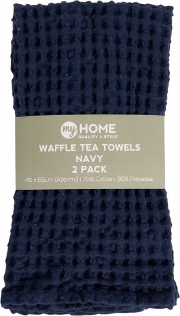 My Home Pack of 2 Highly Absorbent Blue Waffle Pique Tea Towels