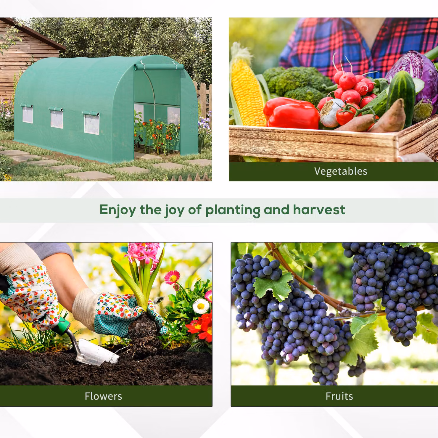 Outsunny Green Polytunnel Greenhouse with Steel Frame, Door and Ventilation Window, W: 4.5 m, D: 2 m, H: 2 m – 4