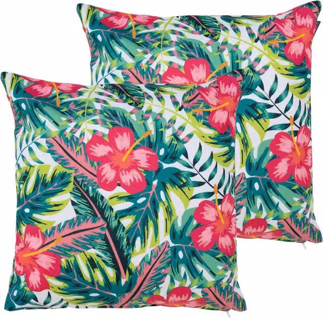 ICON Set of 2 Waterproof Indoor and Outdoor Floral Cushions in Pink and Multicolour, W/D/H: 43 x 43 x 43 cm