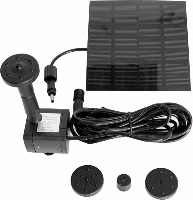 Primrose Solar Powered Water Fountain Pump Kit with 4 Heads and Panel, Black