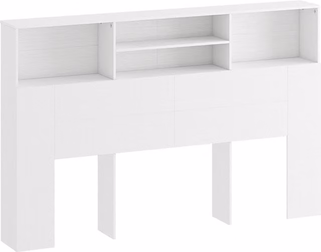 HOMCOM King-Size Freestanding Bed Headboard with 4 Open Storage Compartments, White – 1
