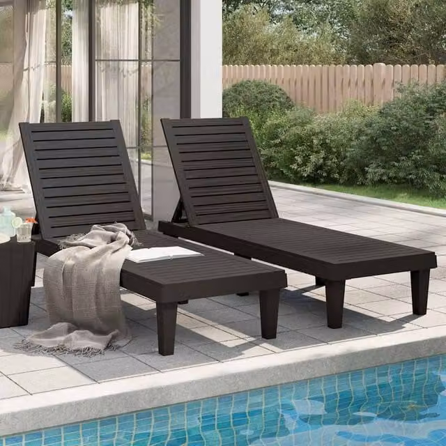 Berkfield Home Set of 2 Black Polypropylene Sun Loungers, W/D/H: 155 x 58 x 83 cm