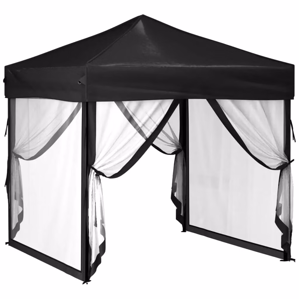 Berkfield Home Folding Party Tent with Sidewalls, Black, W/D/H: 2 x 2 x 2 m – 2