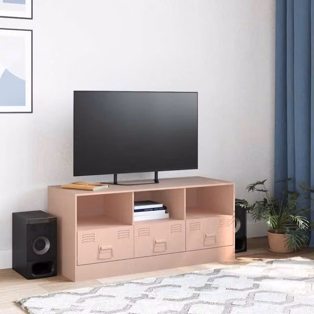 Berkfield Home Modern Pink Metal TV Cabinet W: 99 cm, D: 39 cm, H: 44 cm – 1