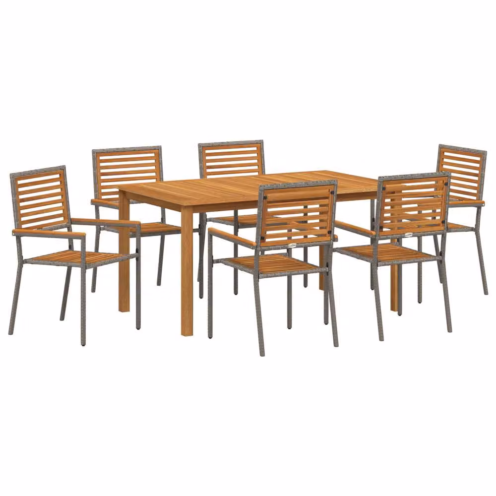 Berkfield Home 7 Piece Grey Poly Rattan and Acacia Wood Garden Dining Set – 2