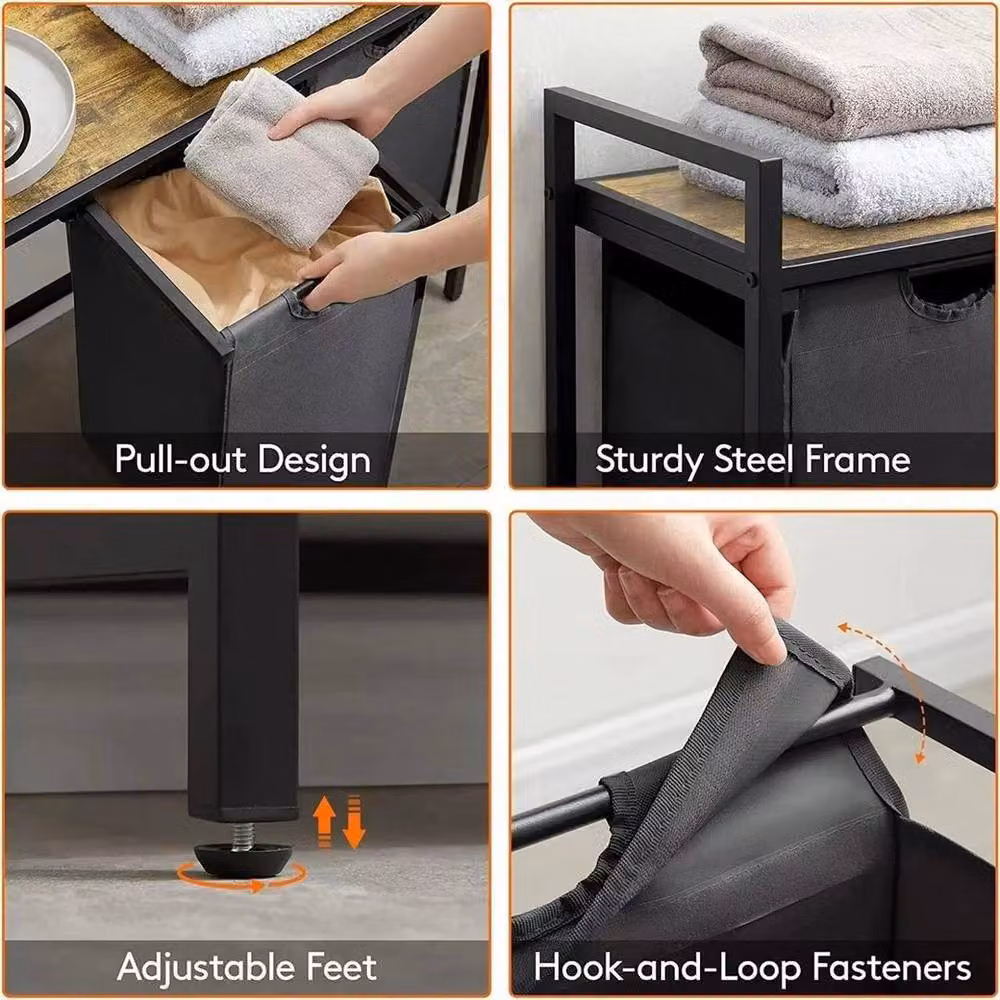 FLAVORA 3 Compartment Laundry Basket with Removable Oxford Bags in Black, W/D/H: 120 x 40 x 92 cm – 3