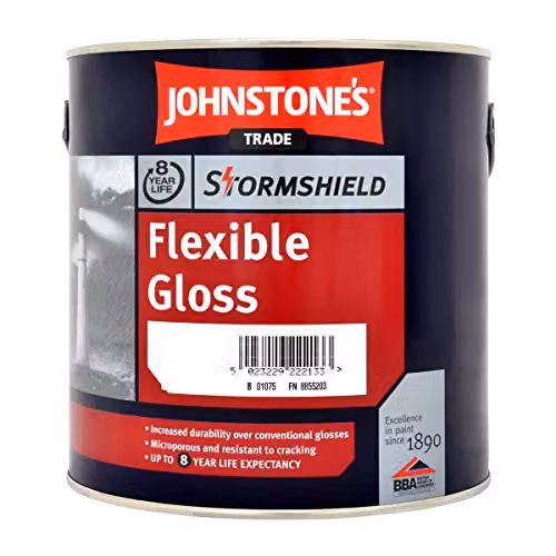 Johnstone's Trade Stormshield Flexible Gloss Paint, Brilliant White, 2.5 l