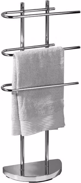 VOGREX 3 Tier Chrome Towel Holder Rail Rack Stand with Weighted Base in Silver