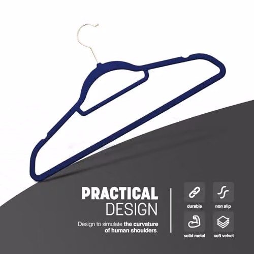 KEPLIN Non-Slip Velvet Flocked Clothes Hangers with Swivel Hook and Space-Saving Design, Blue, 20 Pack – 3