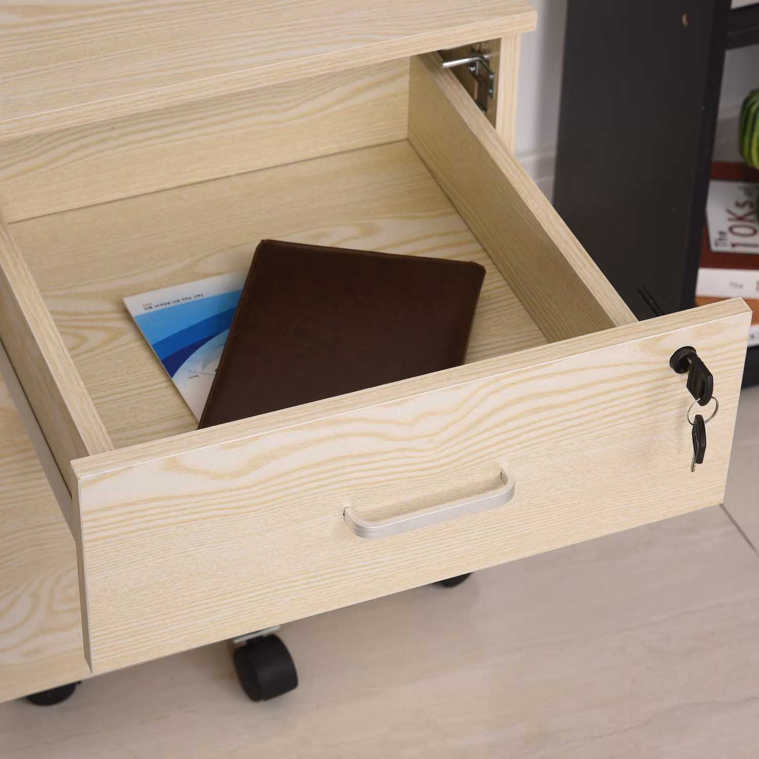 Vinsetto 2-Drawer Locking Rolling Office Filing Cabinet in Oak Brown – 4