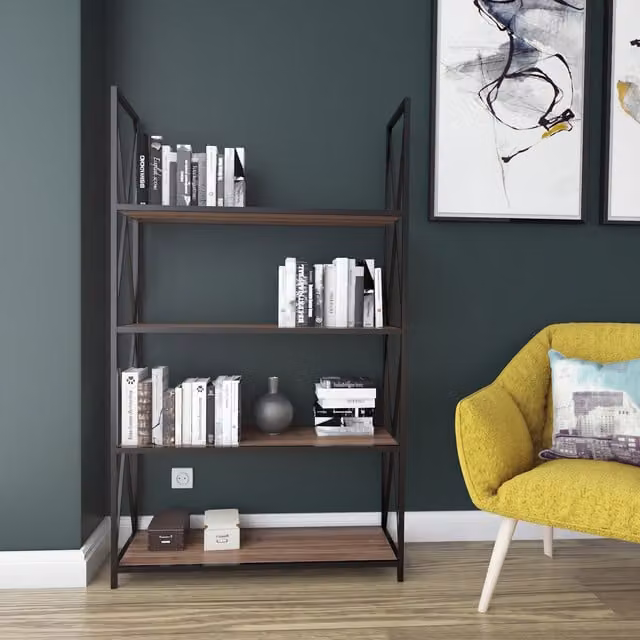 Decorotika Industrial Open Back Bookcase Shelving Unit in Brown and Black