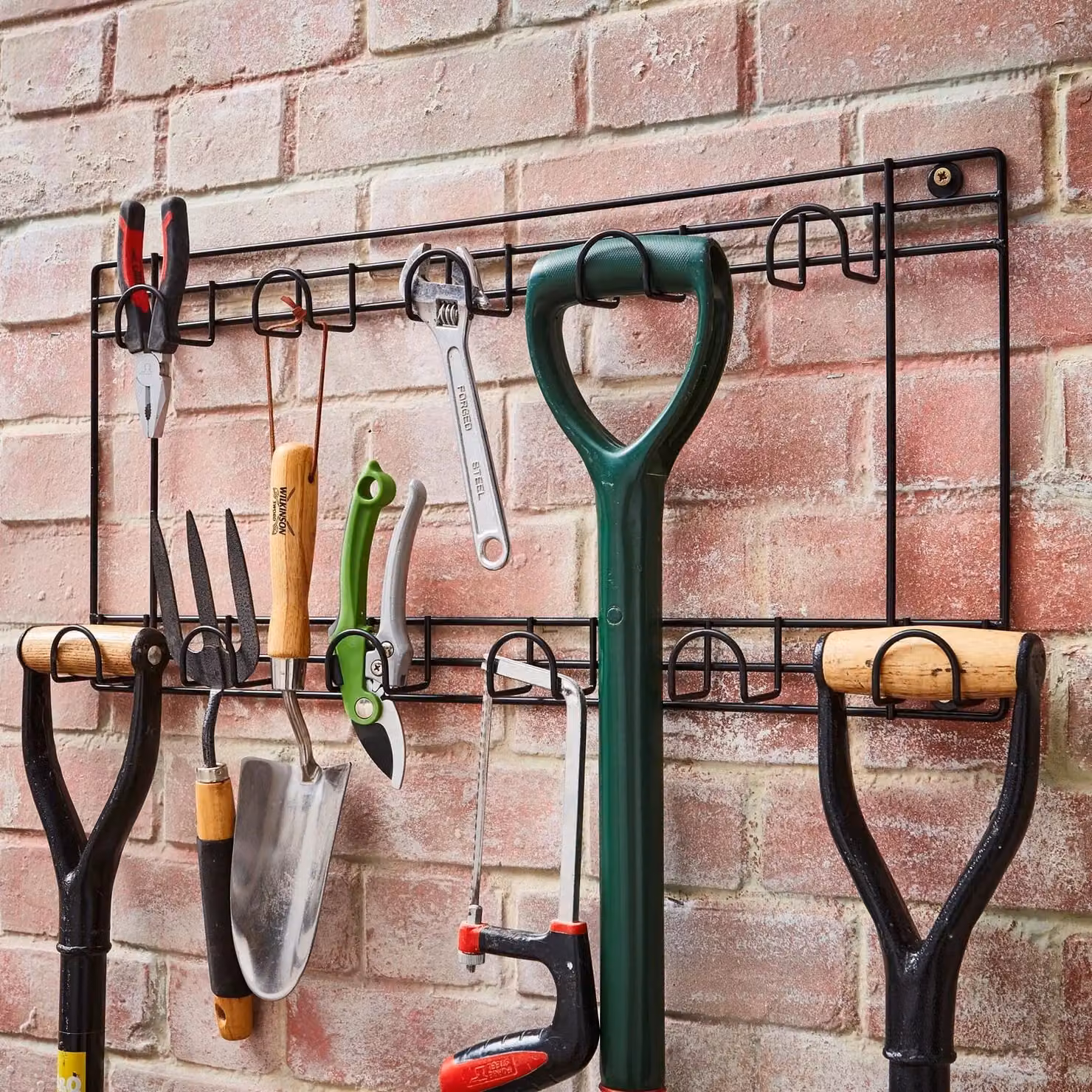 House of Home Two Tier Wall Mounted Space Tool Rack Hook Hanger in Black Metal – 3