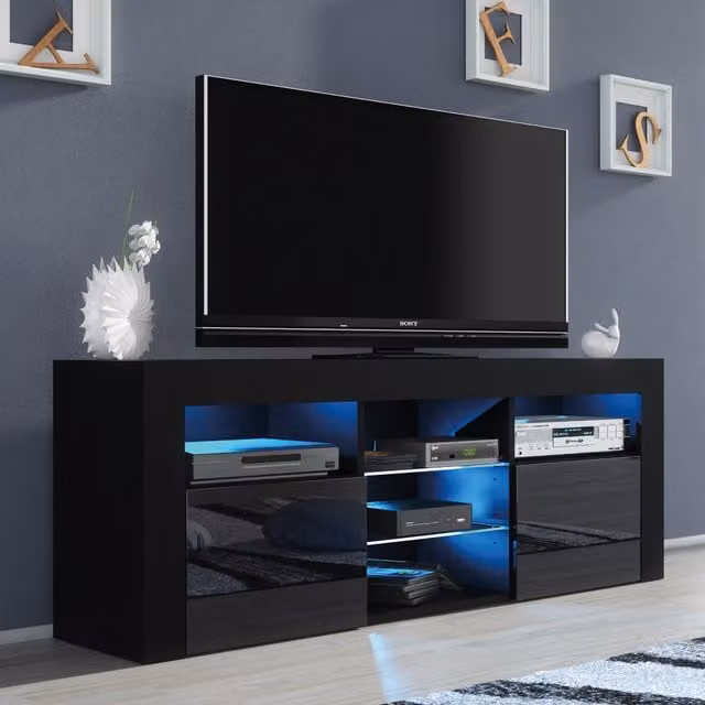 Creative Furniture Pulse Modern Glossy Black TV Unit, W: 145 cm, D: 35 cm, H: 53 cm
