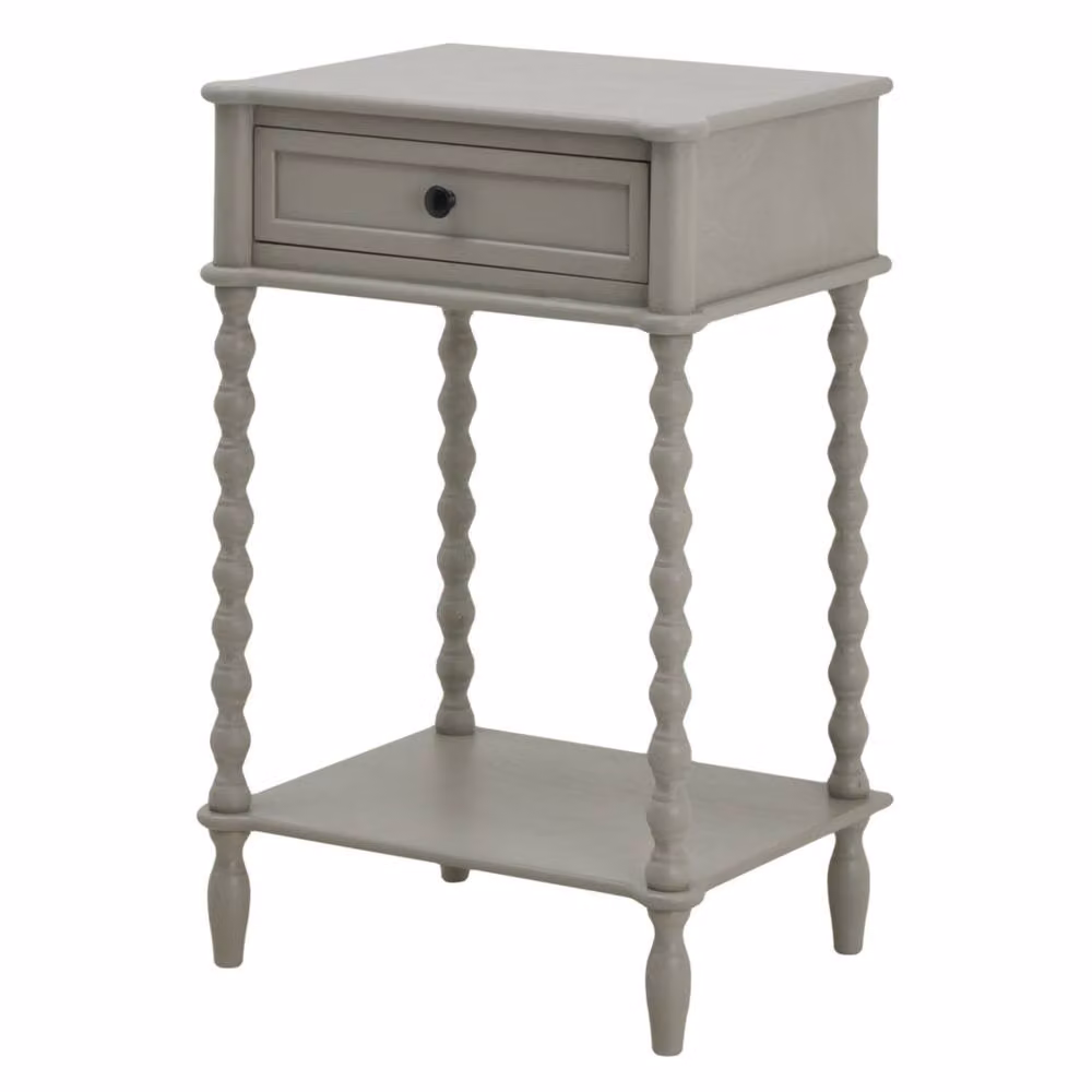 Wyld Haus Thuy Grey Wooden Bedside Table with One Drawer and Lower Shelf – 2