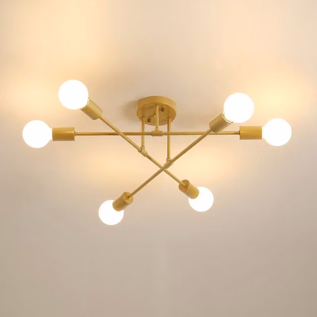 Pheashine Modern Gold 6-Light Semi-Flush Ceiling Light, E27 Metal Fixture