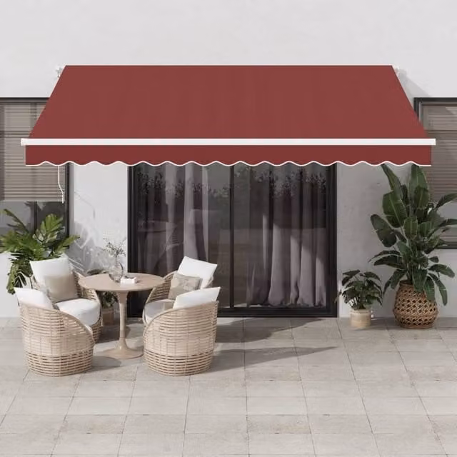Berkfield Home Manual Retractable Folding Arm Awning with LED in Red, W: 400 cm, D: 350 cm – 1