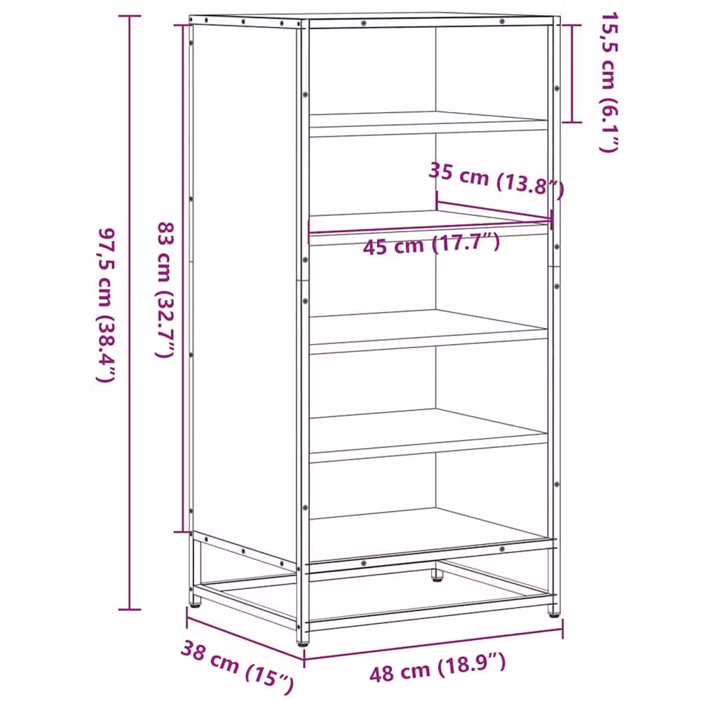 Berkfield Home Industrial Shoe Rack in Brown Oak, W: 48 cm, D: 38 cm, H: 97.5 cm – 4