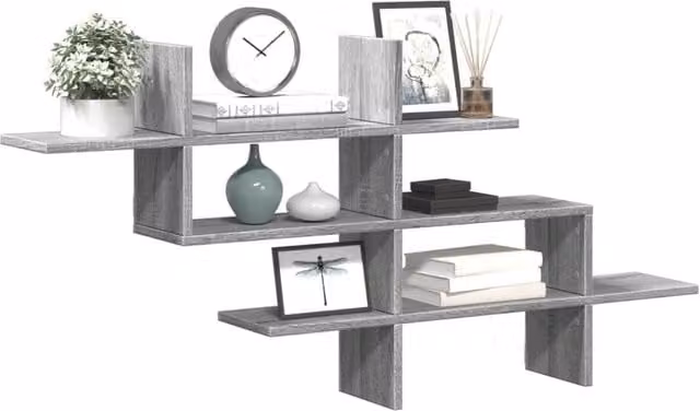 Berkfield Home Wall Mounted Shelf in Grey Sonoma, W: 124.5 cm, D: 18 cm, H: 60.5 cm