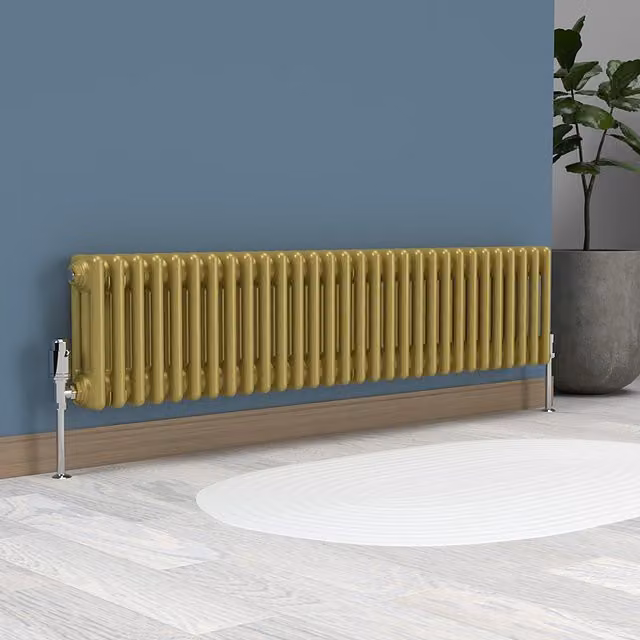 Lux Heat Horizontal 3 Column Steel Radiator in Metallic Gold, H: 137 cm, W: 30 cm, D: 9.36 cm