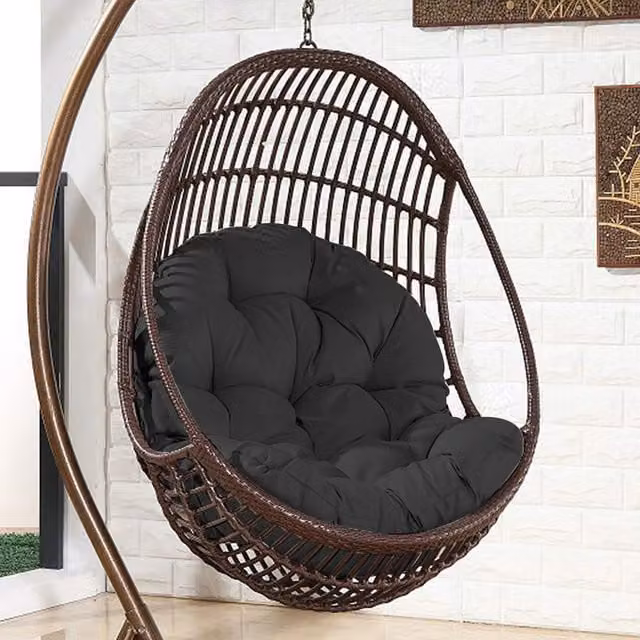 Livingandhome Black Ergonomic Round Outdoor Egg Chair Cushion and Seat Pad in Polyester