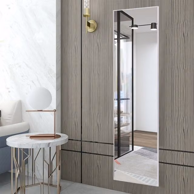 Livingandhome Modern Rectangular Full Length Hanging Dressing Mirror in Silver and White