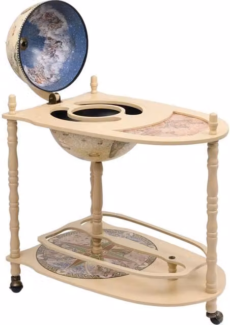 Berkfield Home Freestanding Globe Bar with Bottle Rack and Glass Holder in Green and Beige Eucalyptus Wood