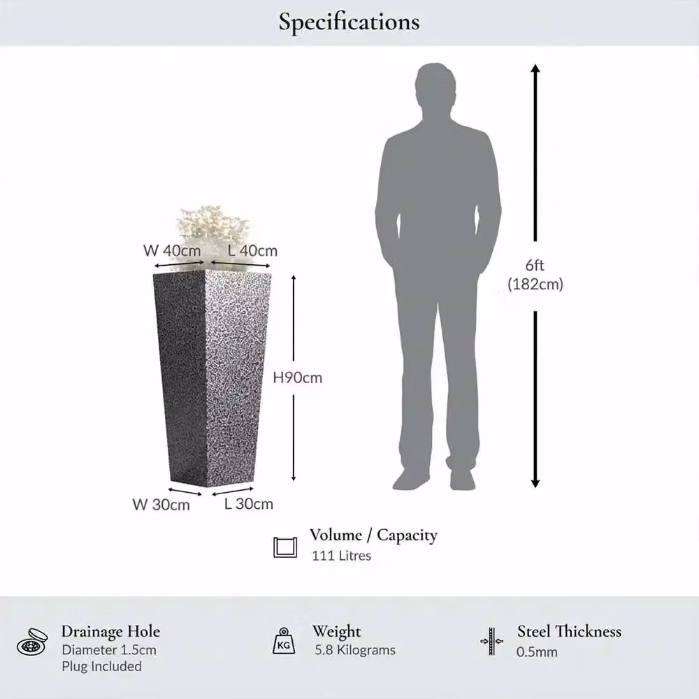 Access Garden Products Tall Tapered Square Planter, Galvanised Steel, Silver and Black, Height: 90 cm – 5