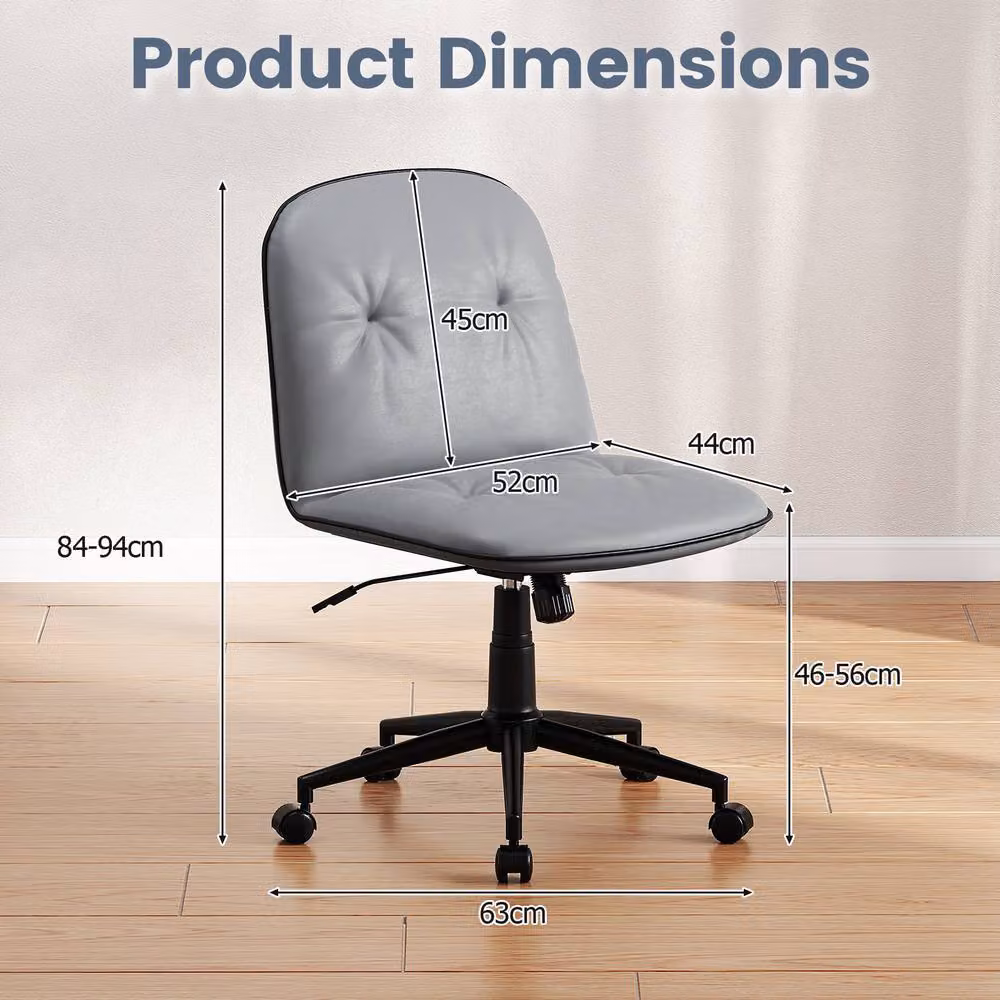 Gymax Grey PU Leather Swivel Task Computer Chair for Home Office – 2