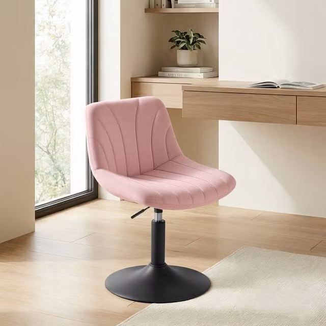 VASAGLE Pink Velvet Dressing Table Chair, Height Adjustable 360 Swivel Bar Stool with Back