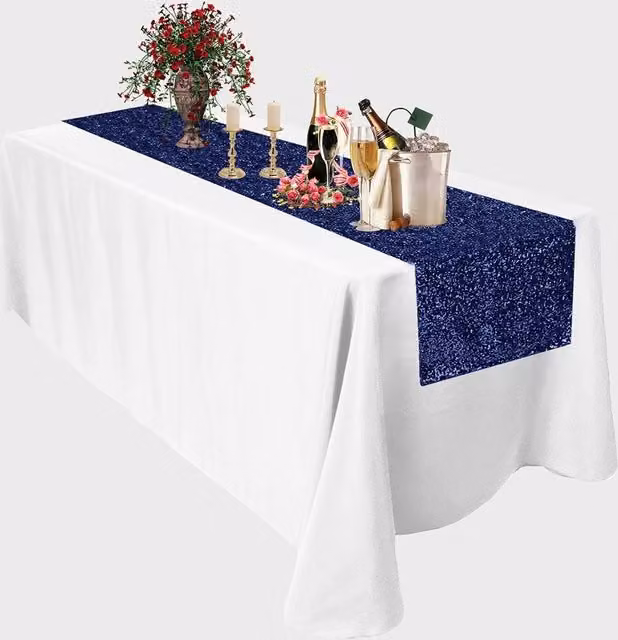 Neel Blue Glitter Sequin Rectangular Table Runner – 2