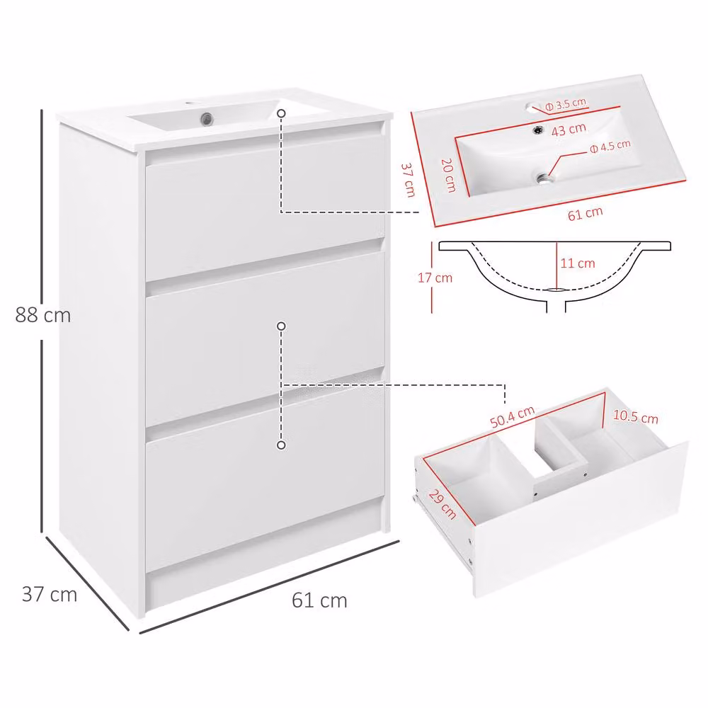 STILVORA Modern Glossy White Bathroom Vanity Unit with Basin and 2 Drawers – 3