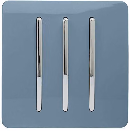 Trendi 3 Gang 2 Way 10 Amp Triple Electrical Wall Light Switch with Screwless Raised Front Plate and Chrome Rocker in Sky Blue - ART-SS6SK – 1
