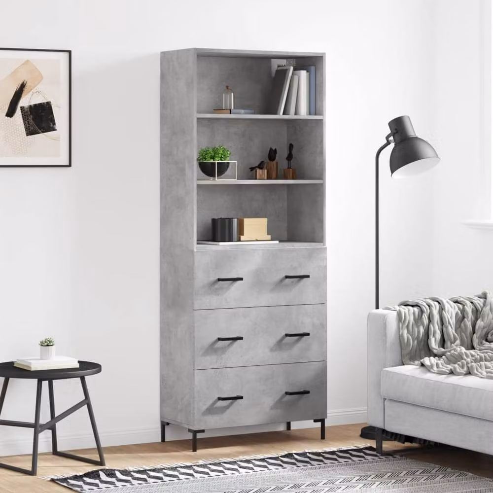 Berkfield Home Modern Highboard in Concrete Grey, W/D/H: 69.5 x 34 x 180 cm