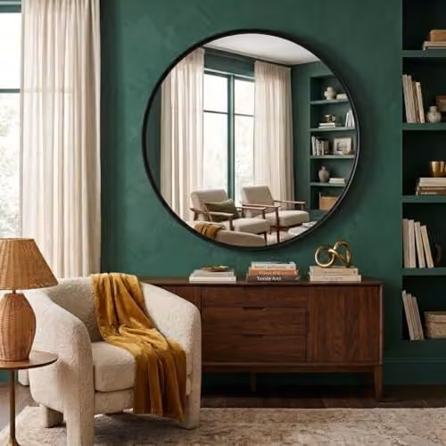 DEENZ Round Black Wall Mirror with Minimalist Aluminium Frame, Diameter: 50 cm
